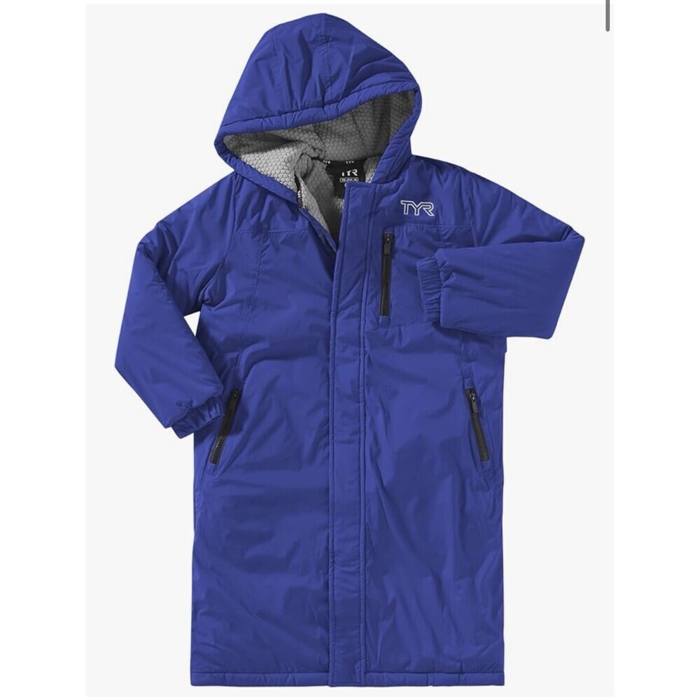 NWT TYR Swim Parka Tech Unisex Hydrosphere Full Zip/Snap Royal Blue Youth Small